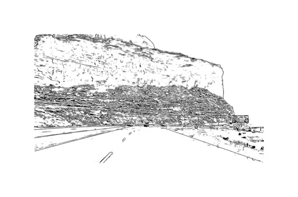 Vytisknout Pohled Budovu Orientačním Bodem Moábu Město Utahu Ručně Kreslená — Stockový vektor