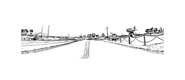 Print Building View Landmark Mobile Staden Texas Handritad Skiss Illustration — Stock vektor