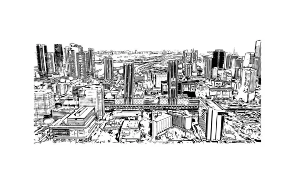 Imprimer Vue Sur Bâtiment Avec Point Repère Miami Est Ville — Image vectorielle