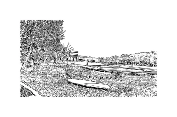 Print Vue Sur Bâtiment Avec Point Repère Middelburg Est Ville — Image vectorielle