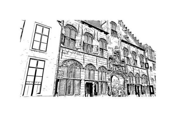 Print Byggnadsvy Med Landmärke Middelburg Staden Nederländerna Handritad Skiss Illustration — Stock vektor