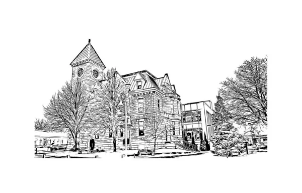 Imprimir Vista Del Edificio Con Punto Referencia Midland Ciudad Michigan — Archivo Imágenes Vectoriales