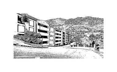 Mijas, İspanya 'da bir şehirdir. Vektörde elle çizilmiş çizim çizimi.