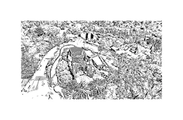Print Вид Здание Достопримечательностью Михас Муниципалитет Испании Ручной Рисунок Векторе — стоковый вектор