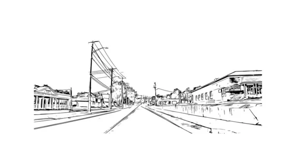 Print Building View Landmark Milford Staden Connecticut Handritad Skiss Illustration — Stock vektor