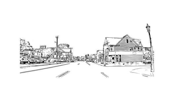 Imprimir Vista Del Edificio Con Hito Milford Ciudad Connecticut Dibujo — Archivo Imágenes Vectoriales