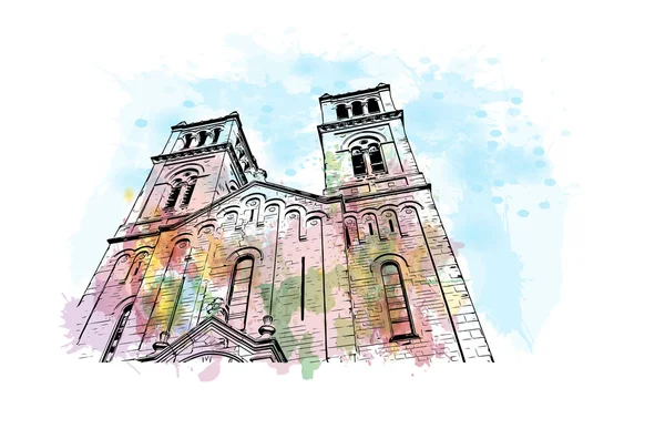 Print Building View Landmark Millau Franciaország Községe Akvarell Splash Kézzel — Stock Vector