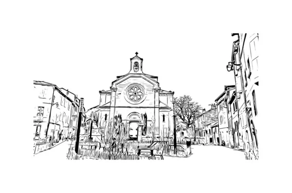 밀라우 랜드마크가 프랑스의 코뮌이다 벡터로 손으로 스케치 — 스톡 벡터