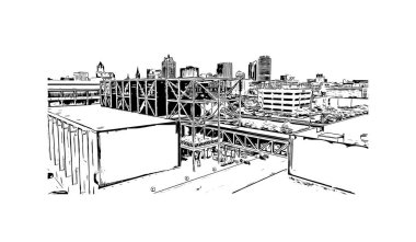 Print Building view with landmark of Milwaukee is the city in Wisconsin. Vektörde elle çizilmiş çizim çizimi.