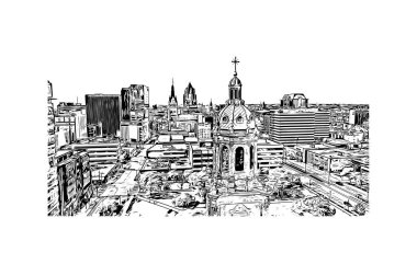 Print Building view with landmark of Milwaukee is the city in Wisconsin. Vektörde elle çizilmiş çizim çizimi.