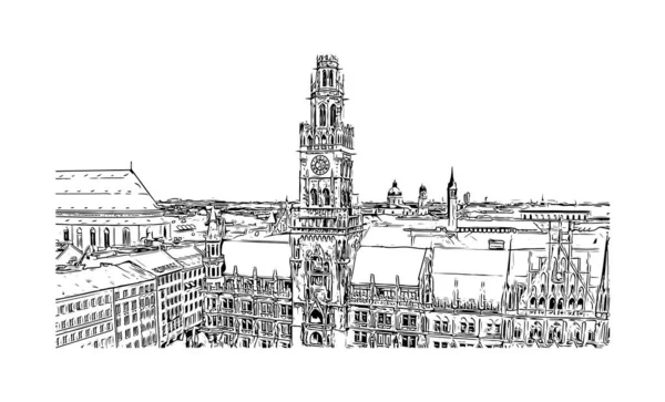 慕尼黑的标志性建筑是德国的城市 矢量手绘草图 — 图库矢量图片