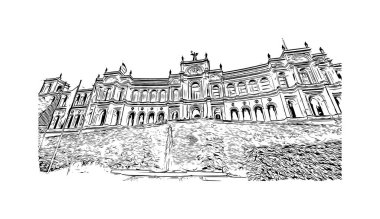 Print Building view with landmark of Münih is the city in Germany. Vektörde elle çizilmiş çizim çizimi.