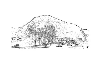 Print Building view with landmark of Kaprun is the icipding of Austria. Vektörde elle çizilmiş çizim çizimi.