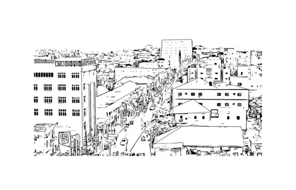 Print Building View Landmark Mogadishu Capital Somalia Hand Drawn Sketch — Stock vektor