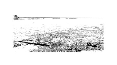 Print Building view with landmark of Mombasa is the city in Kenya. Hand drawn sketch illustration in vector.