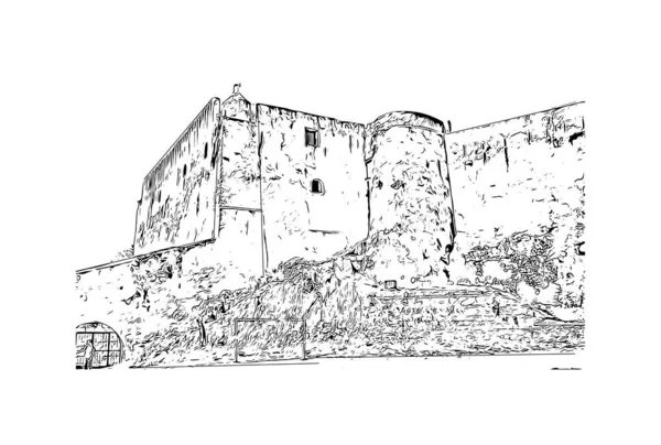 Print Building View Landmark Mombasa City Kenya Hand Drawn Sketch — Stock Vector
