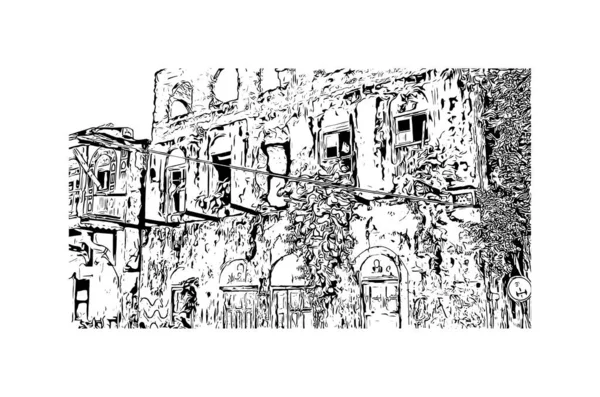 Print Building View Landmark Mombasa City Kenya Hand Drawn Sketch — Image vectorielle