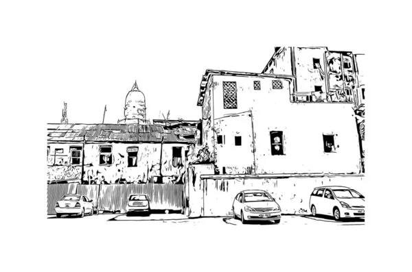 Print Building View Landmark Mombasa City Kenya Hand Drawn Sketch — стоковый вектор