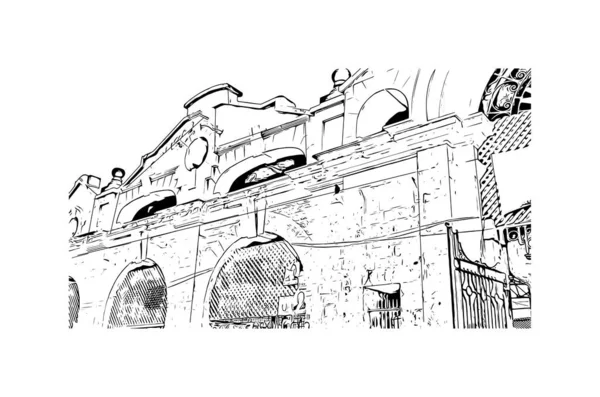 Print Building View Landmark Mombasa City Kenya Hand Drawn Sketch — стоковый вектор