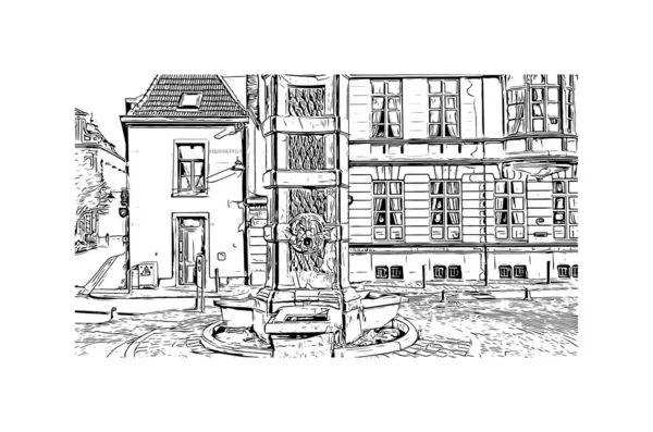 Print Building View Landmark Mons City Belgium Hand Drawn Sketch — Stockvektor