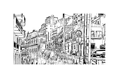 Print Building view with landmark of Modica, İtalya 'da bir şehirdir. Vektörde elle çizilmiş çizim çizimi.