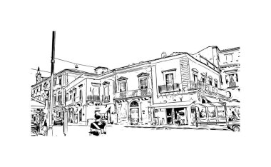 Print Building view with landmark of Modica, İtalya 'da bir şehirdir. Vektörde elle çizilmiş çizim çizimi.