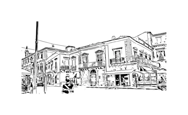 Vytisknout Pohled Budovu Orientačním Bodem Modica Město Itálii Ručně Kreslená — Stockový vektor