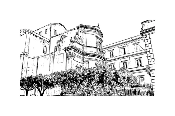 Imprimir Vista Del Edificio Con Hito Modica Una Ciudad Italia — Archivo Imágenes Vectoriales