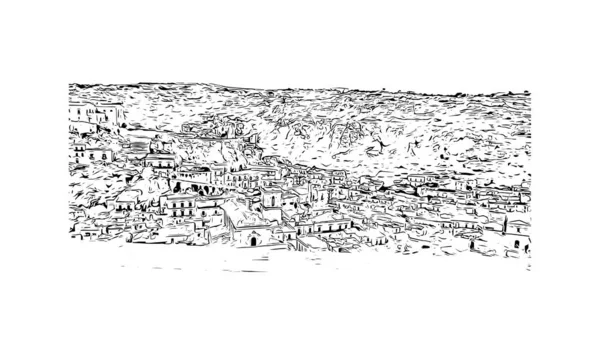 Print Building View Landmark Modica Stad Italien Handritad Skiss Illustration — Stock vektor