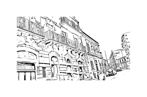 Print Building View Landmark Modica Stad Italien Handritad Skiss Illustration — Stock vektor