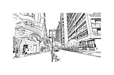 Manako 'nun simgesi olan Print Building View, Mali' deki bir köydür. Vektörde elle çizilmiş çizim çizimi.