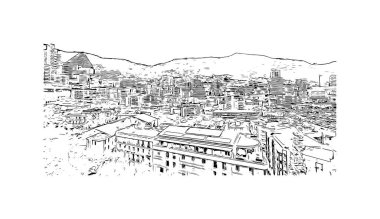 Manako 'nun simgesi olan Print Building View, Mali' deki bir köydür. Vektörde elle çizilmiş çizim çizimi.