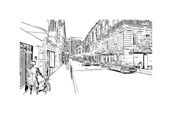 马纳科的标志性建筑是马里的村庄 矢量手绘草图 — 图库矢量图片