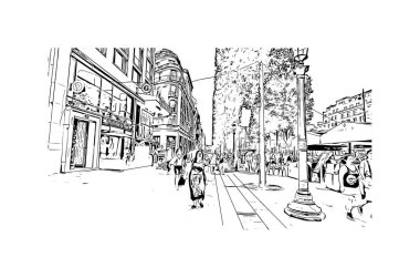 Manako 'nun simgesi olan Print Building View, Mali' deki bir köydür. Vektörde elle çizilmiş çizim çizimi.