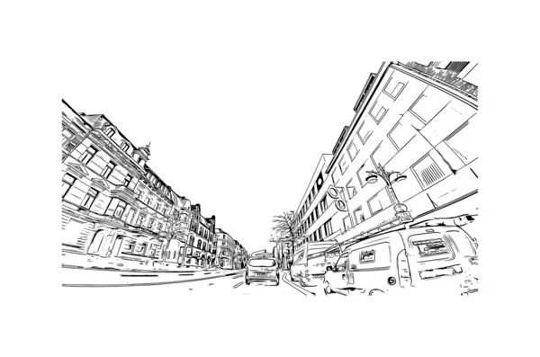 蒙亨拉德巴赫 Monchengladbach 是德国西部的一个城市 矢量手绘草图 — 图库矢量图片