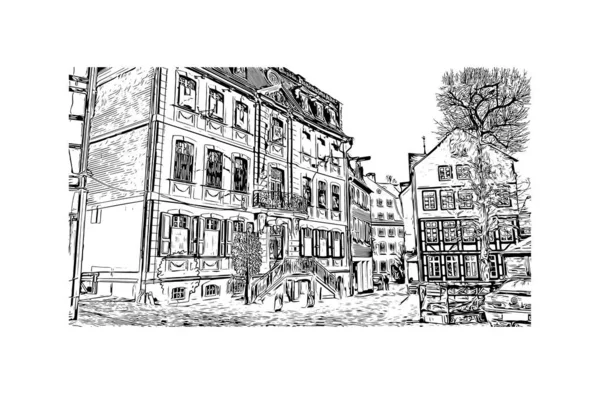 Print Vue Sur Bâtiment Avec Monument Monschau Est Une Ville — Image vectorielle