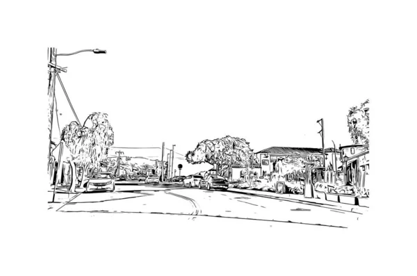 Print Building Vista Com Marco Monterey Cidade Califórnia Desenho Desenhado —  Vetores de Stock