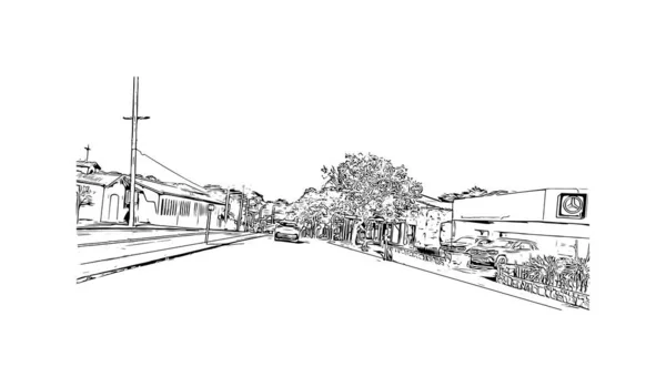 Vytisknout Pohled Budovu Orientačním Bodem Monterey Město Kalifornii Ručně Kreslená — Stockový vektor