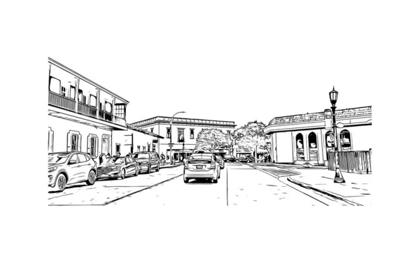 Imprimir Vista Del Edificio Con Punto Referencia Monterey Ciudad California — Archivo Imágenes Vectoriales