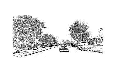 Montevideo 'nun simgesi olan Print Building view Uruguay' ın başkentidir. Vektörde elle çizilmiş çizim çizimi.