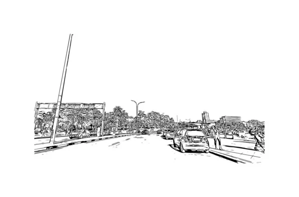 Print Building View Landmark Montevideo Capital Uruguay Hand Drawn Sketch — Stock Vector