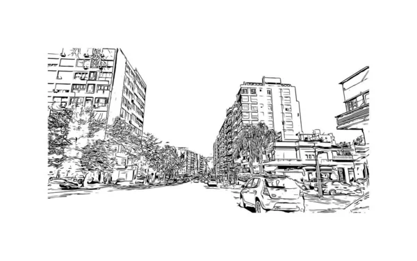 Imprimir Vista Del Edificio Con Hito Montevideo Capital Uruguay Dibujo — Archivo Imágenes Vectoriales