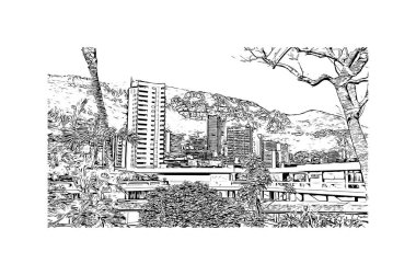 Print Building view with landmark of Monaco is the country of Europe. Vektörde elle çizilmiş çizim çizimi. 