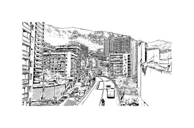 Print Building view with landmark of Monaco is the country of Europe. Vektörde elle çizilmiş çizim çizimi. 