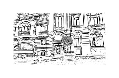 Print Building view with landmark of Monaco is the country of Europe. Vektörde elle çizilmiş çizim çizimi. 