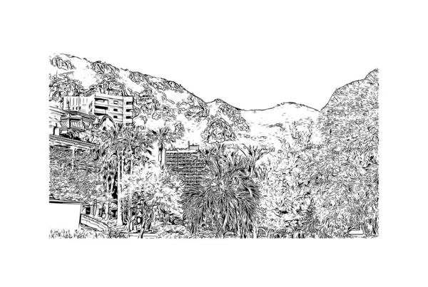 Print Building view with landmark of Monaco is the country of Europe. Vektörde elle çizilmiş çizim çizimi. 