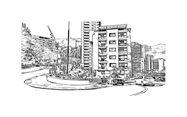 Imprimer Vue Imprenable Sur Monaco Est Pays Europe Illustration Dessinée — Image vectorielle