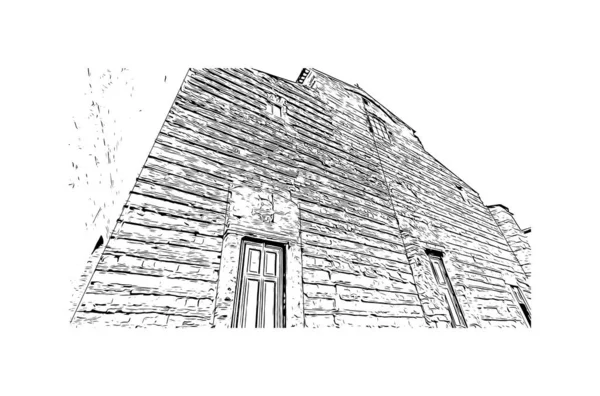 意大利蒙特普尔西亚诺城的地标建筑景观 矢量手绘草图 — 图库矢量图片