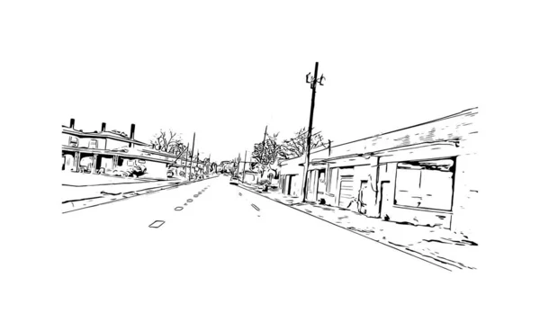 印刷モンゴメリーのランドマークとビルの景色はアラバマ州の都市です 手描きのスケッチ図ベクトル — ストックベクタ