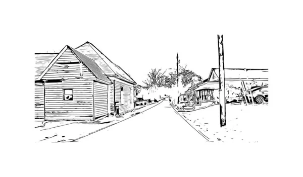 Print Building Vista Com Marco Montgomery Cidade Alabama Desenho Desenhado —  Vetores de Stock